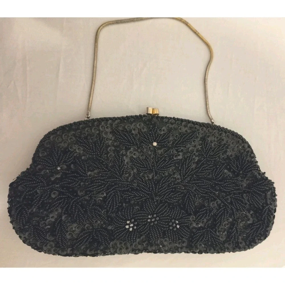 Vintage Black Beaded‎ Clutch By Simpsons Made In Hong Kong